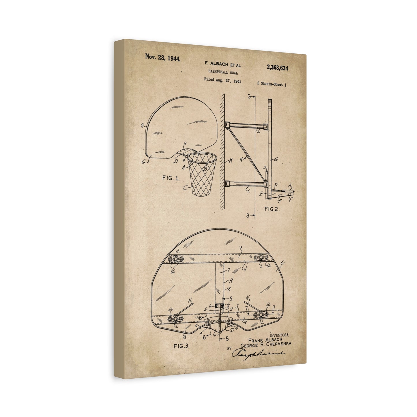 Basketball Hoop Patent Art Canvas Print