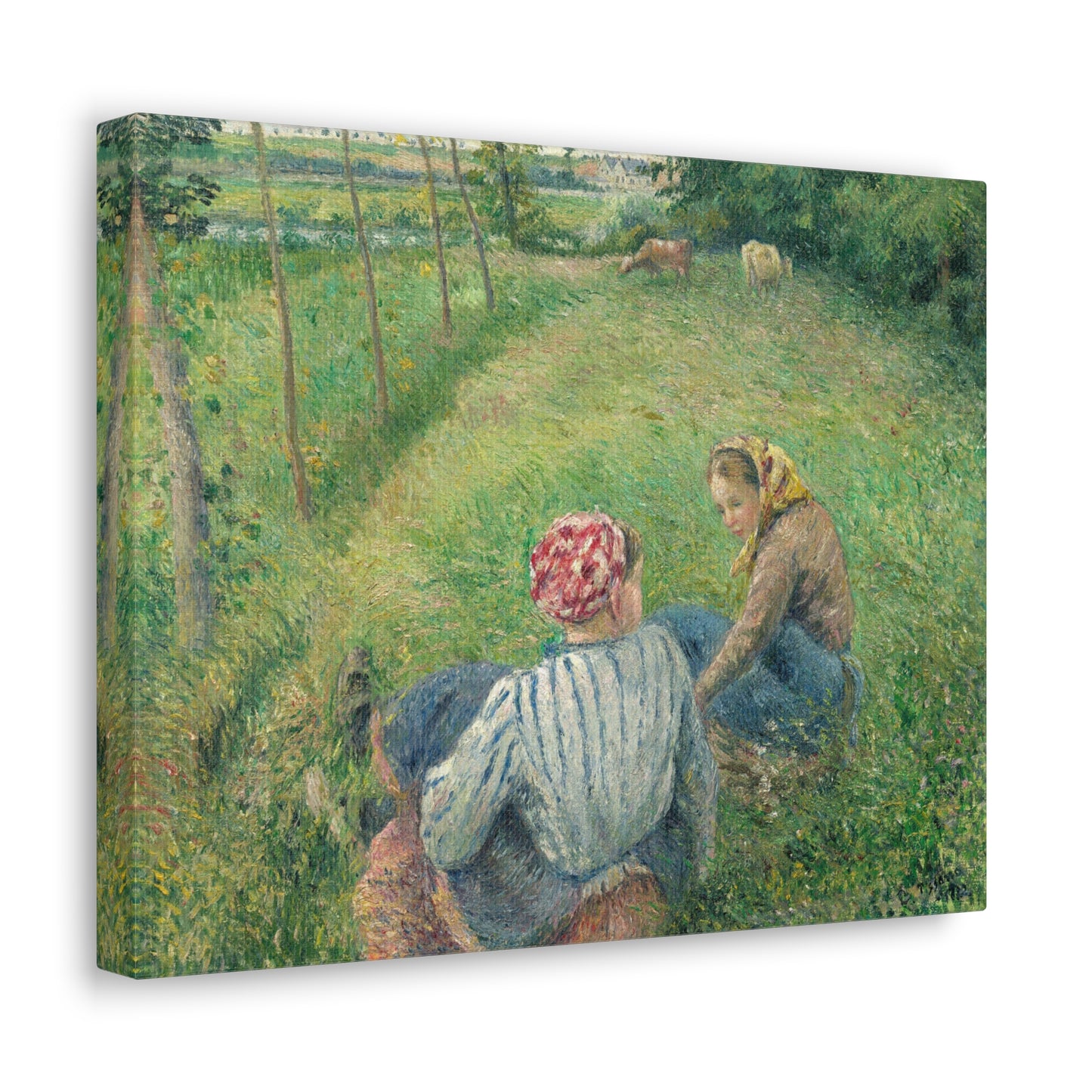 Young Peasant Girls Resting in the Fields near Pontoise by Camille Pissarro Canvas Print