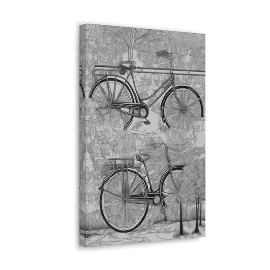 Two Abstract Bicycles Black and White Drawing Canvas Print