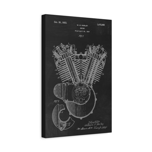 Harley Davidson Motorcycle Engine Patent Art Canvas Wall Art