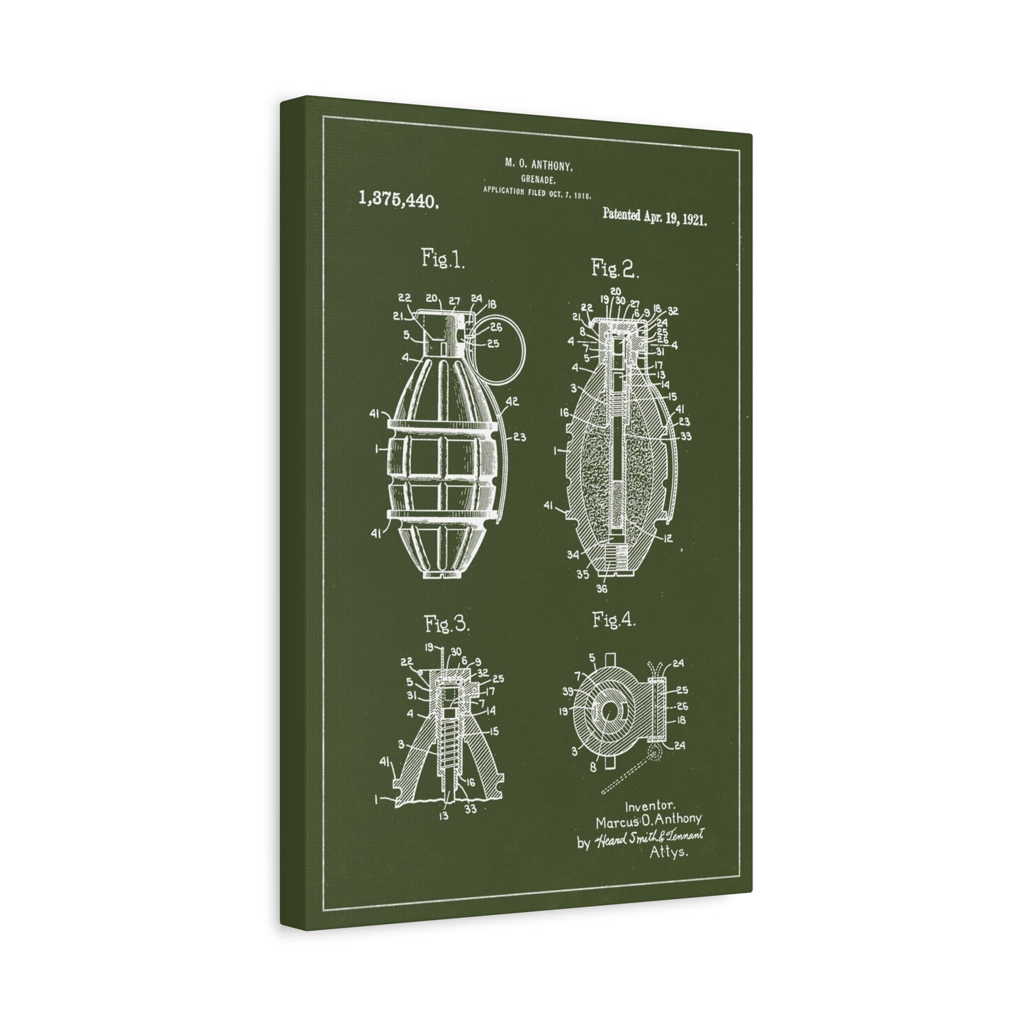 Hand Grenade Invention Patent Art Canvas Wall Art