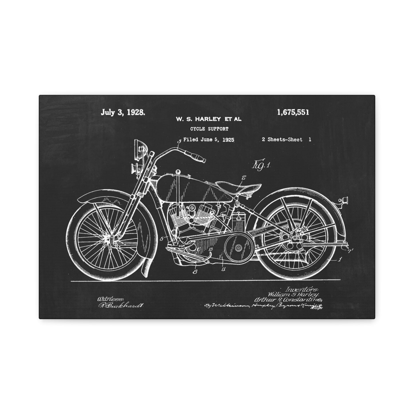 Harley Davidson Motorcycle Invention Patent Canvas Wall Art