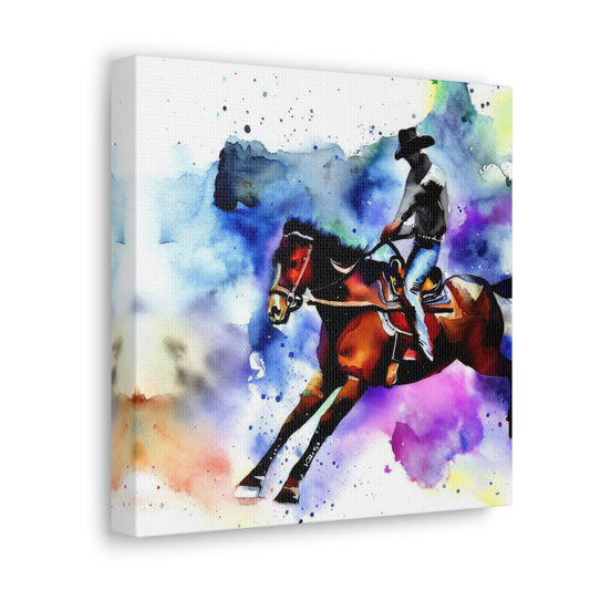 Cowboy Riding A Horse Watercolor Painting I Canvas Print