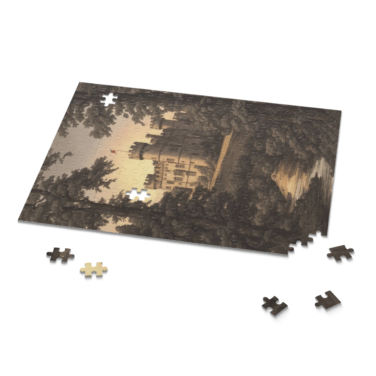 Warwick Castle in A Forest at Sunset Baroque Style Jigsaw Puzzle