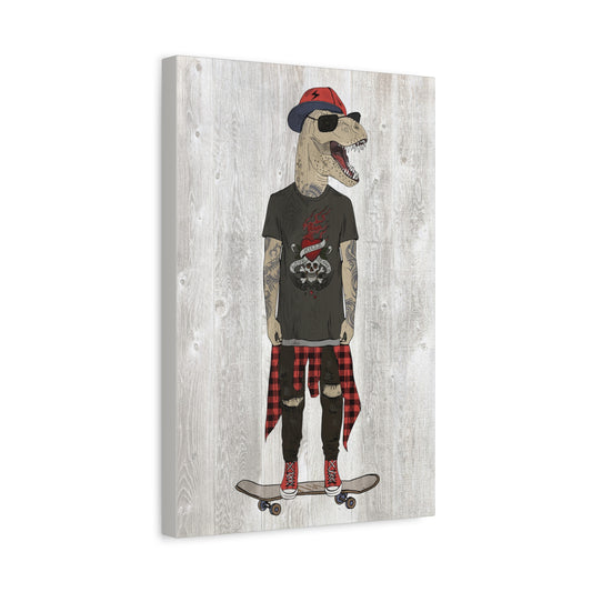 Skateboarding T-Rex Dinosaur Canvas Wall Art