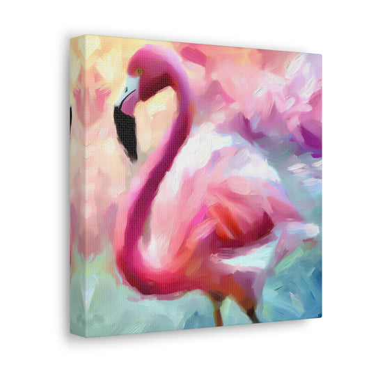 Pink Flamingo Profile Oil Painting II Canvas Print