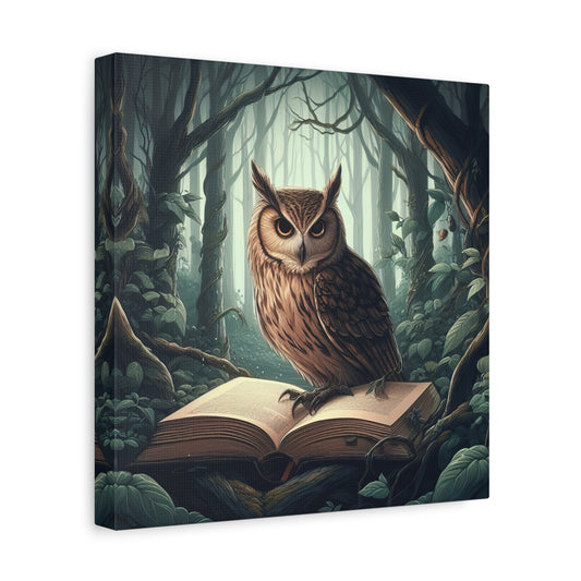 Owl Standing on an Open Book in The Forest Digital Painting Canvas Print