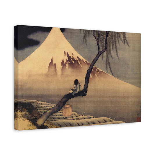 Boy In Front Of Fujiama by Katsushika Hokusai Canvas Wall Art