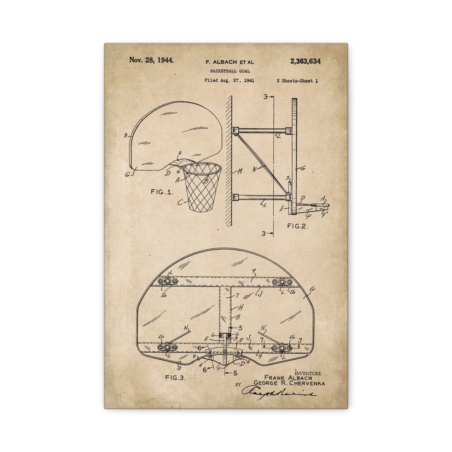 Basketball Hoop Patent Art Canvas Print