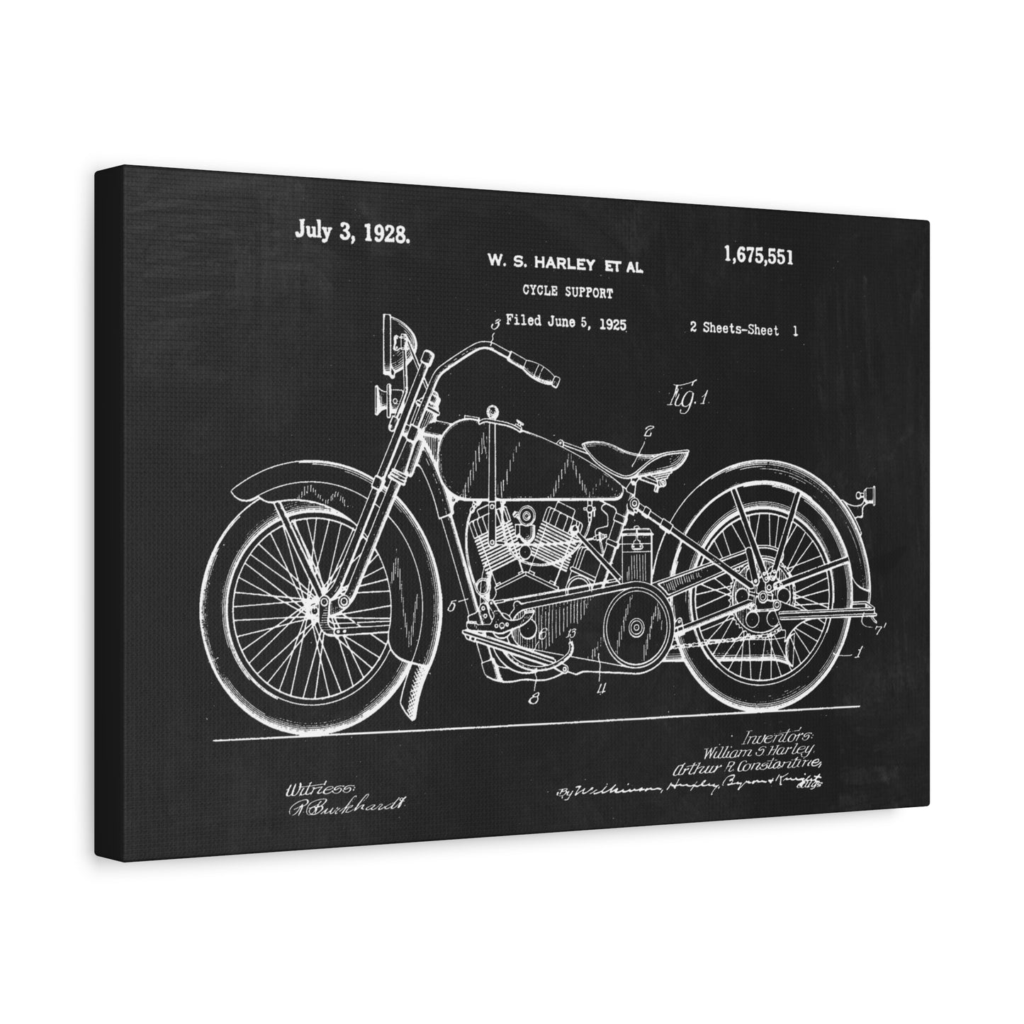 Harley Davidson Motorcycle Invention Patent Canvas Wall Art