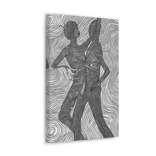 Two People Dancing Abstract Black and White Drawing Canvas Print