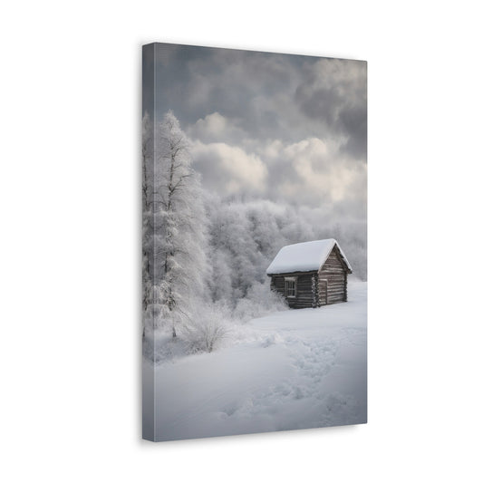 Snowy Cabin in The Woods Photograph Canvas Print