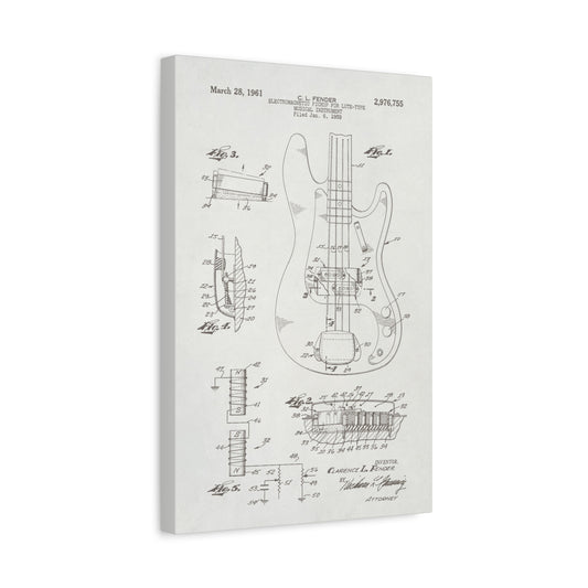 Fender Bass Guitar Patent Art Canvas Print