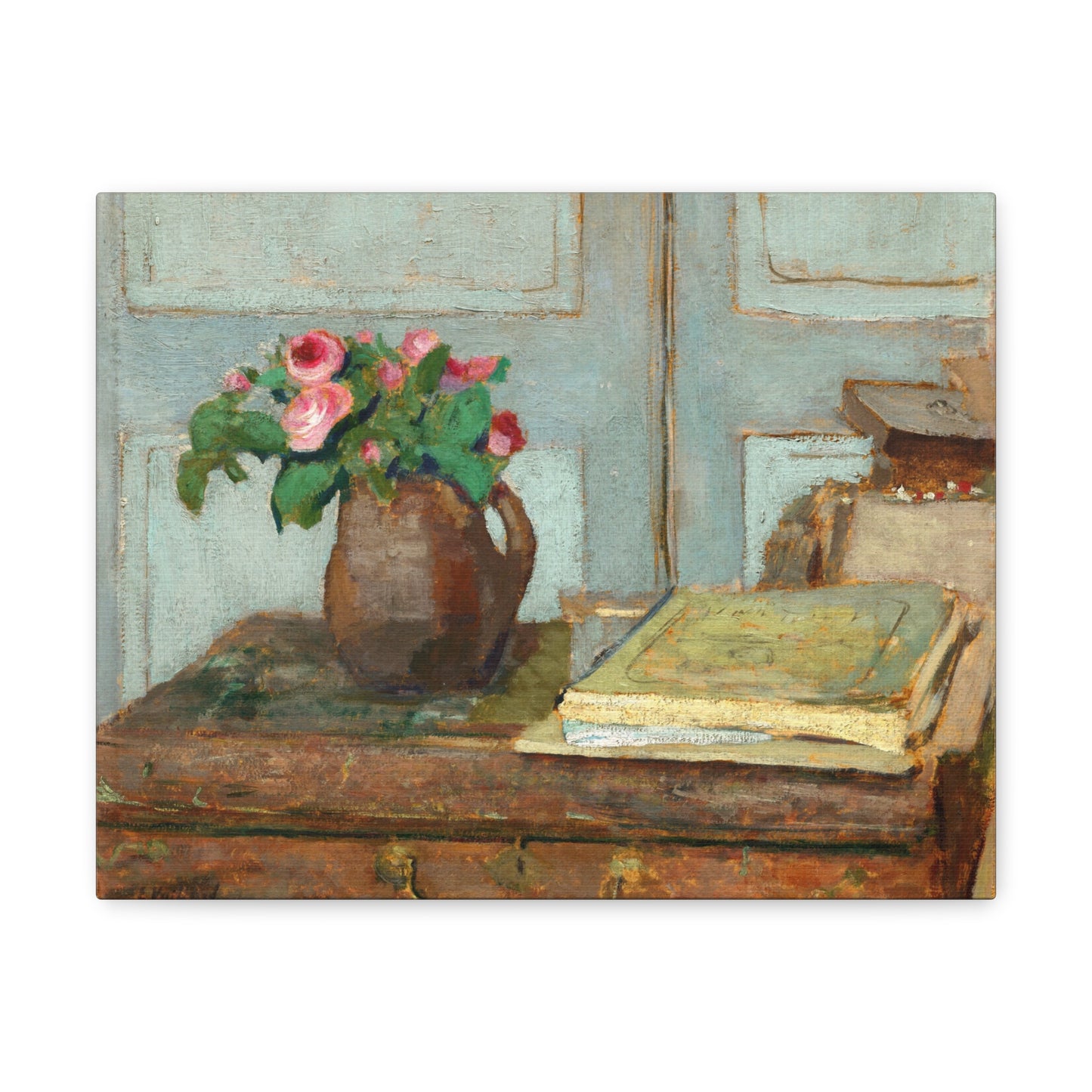 The Artist's Paint Box and Moss Roses by Edouard Vuillard Canvas Print