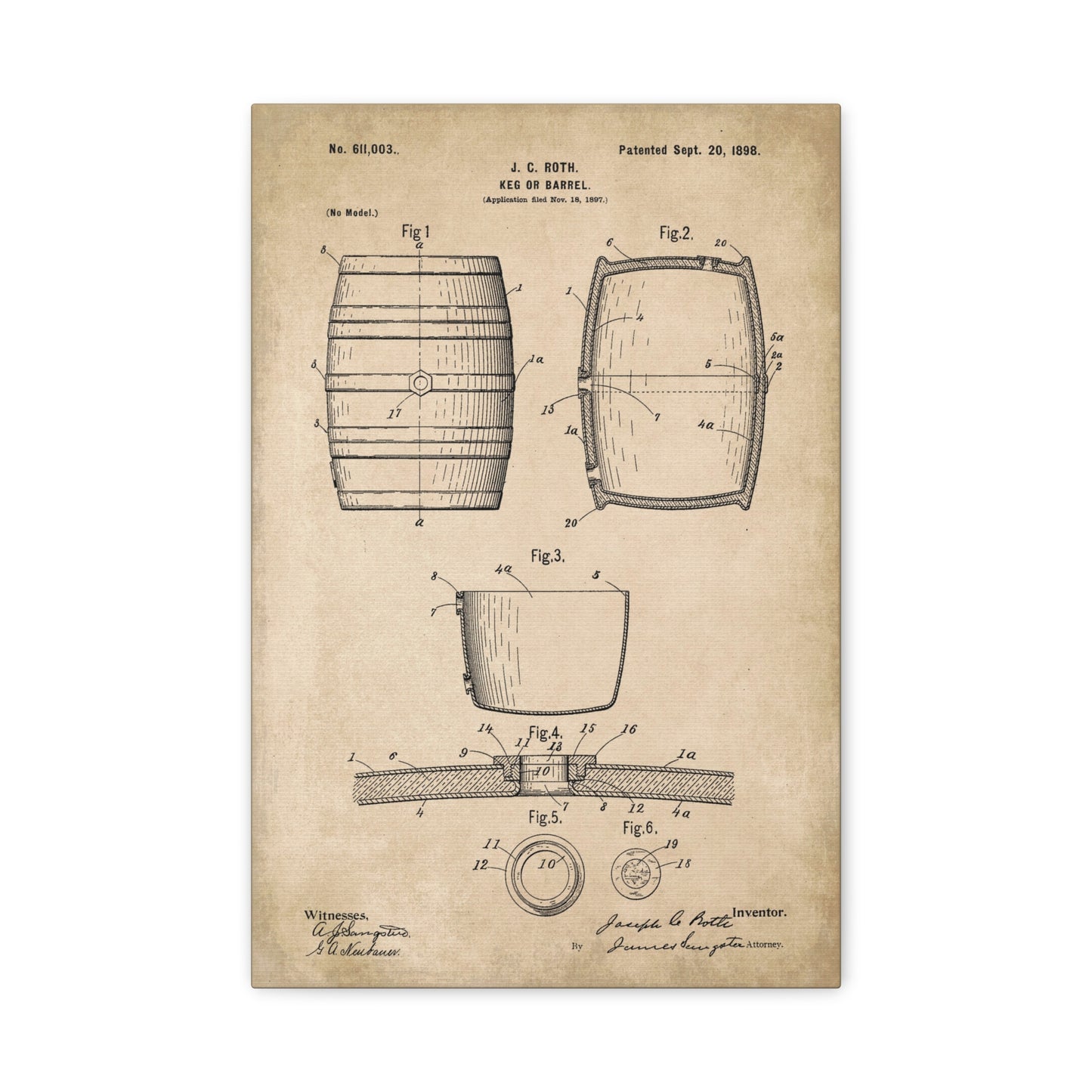 Whiskey Barrel Patent Canvas Wall Art
