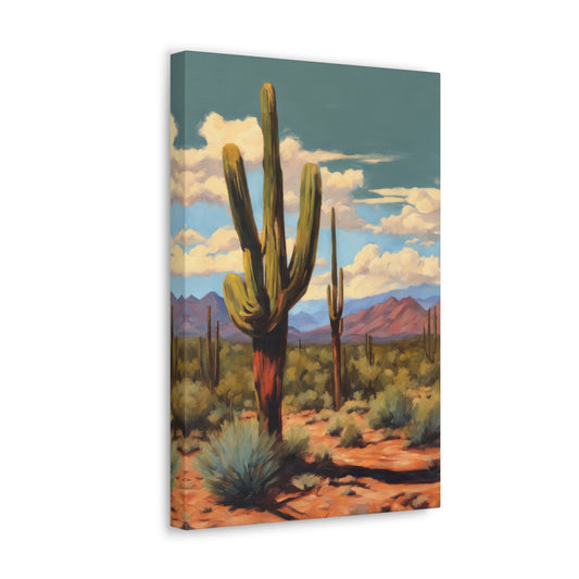 Saguaro Cactus in Mesa Arizona Acrylic Painting Canvas Print