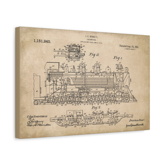 Steam Locomotive Patent Canvas Wall Art