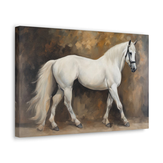 White Horse Portrait Oil Painting Canvas Print