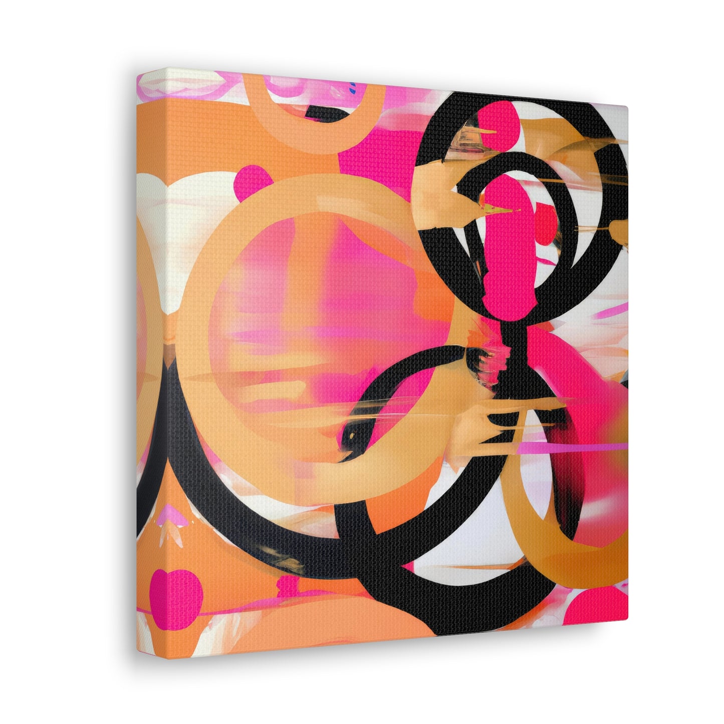 Abstract Circles in Pink Gold and Black Painting Canvas Print