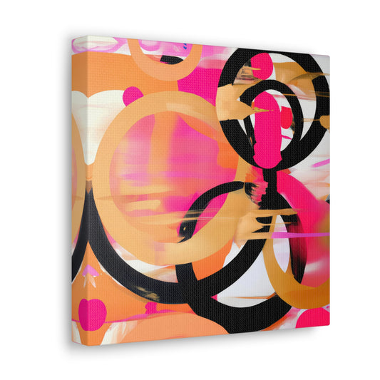 Abstract Circles in Pink Gold and Black Painting Canvas Print