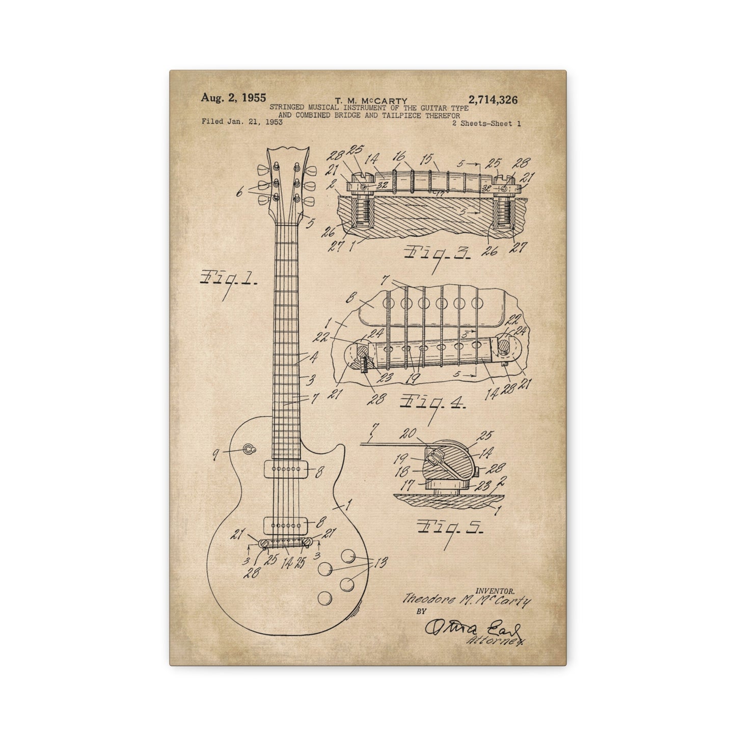 Gibson Les Paul Guitar Invention Patent Art Canvas Print