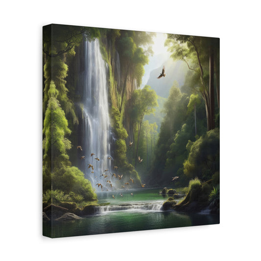 Forest Waterfall Digital Painting Canvas Print
