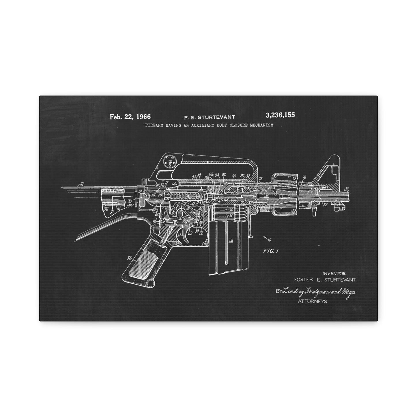 AR-15 Assault Rifle Patent Art Canvas Print