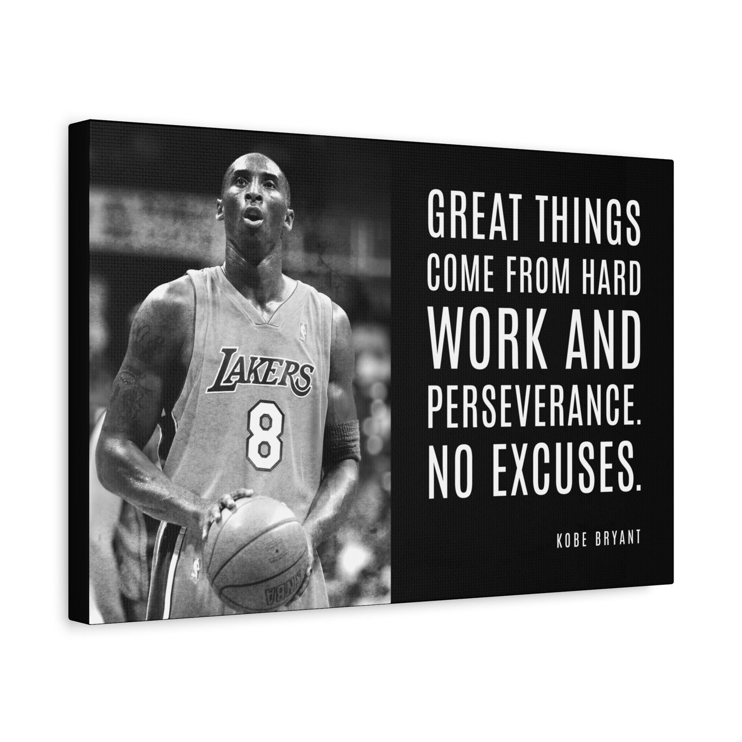 Kobe Bryant Quote - Great Things Come from Hard Work Canvas Wall Art