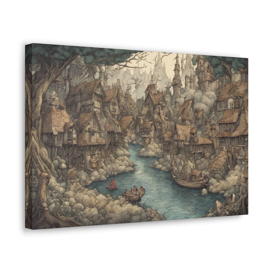 Medieval Village of Dwarves Fantasy Painting I Canvas Print