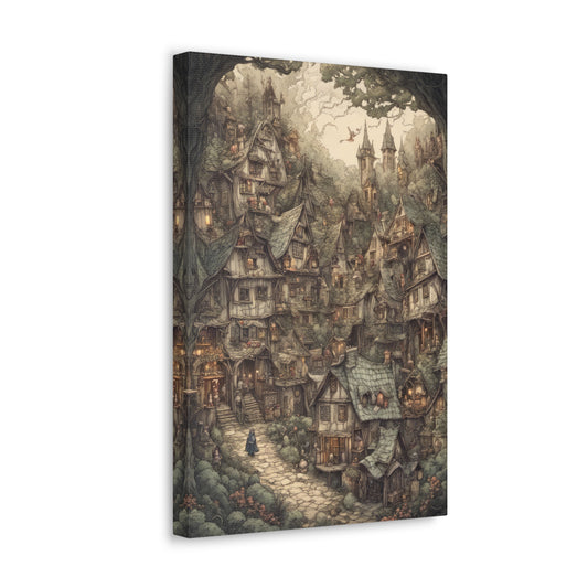 Medieval Village of Dwarves Fantasy Painting III Canvas Print