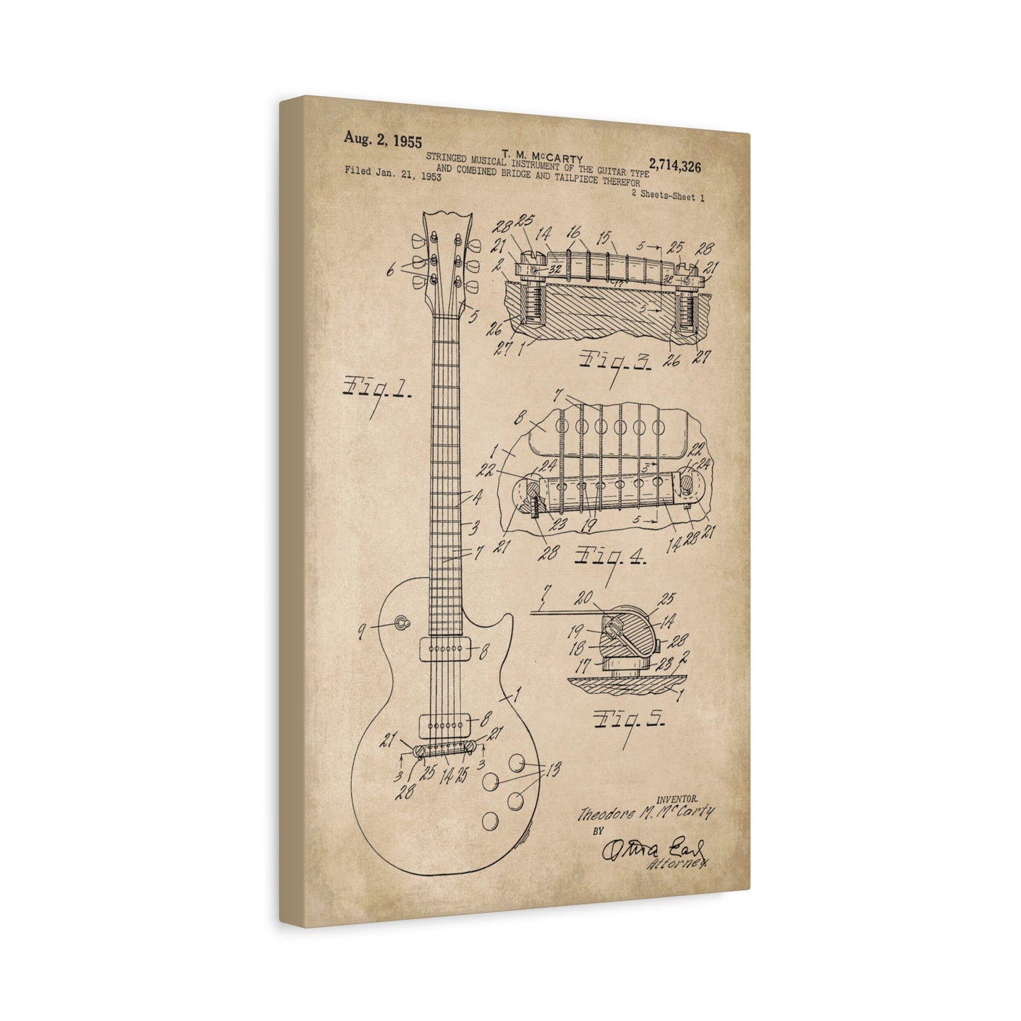 Gibson Les Paul Guitar Invention Patent Art Canvas Print