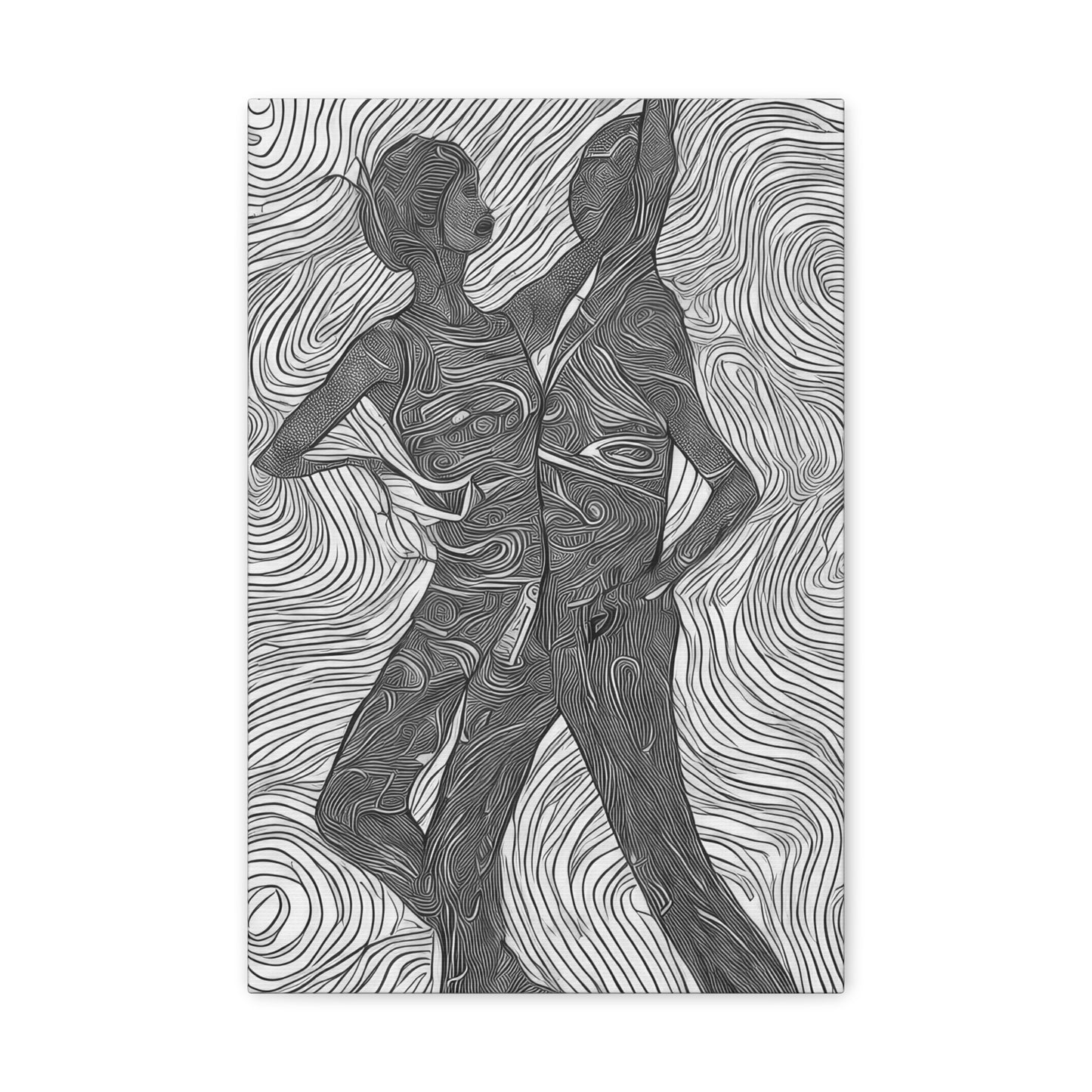 Two People Dancing Abstract Black and White Drawing Canvas Print