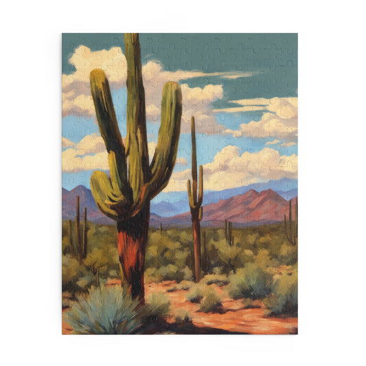 Saguaro Cactus in Mesa Arizona Acrylic Painting Jigsaw Puzzle