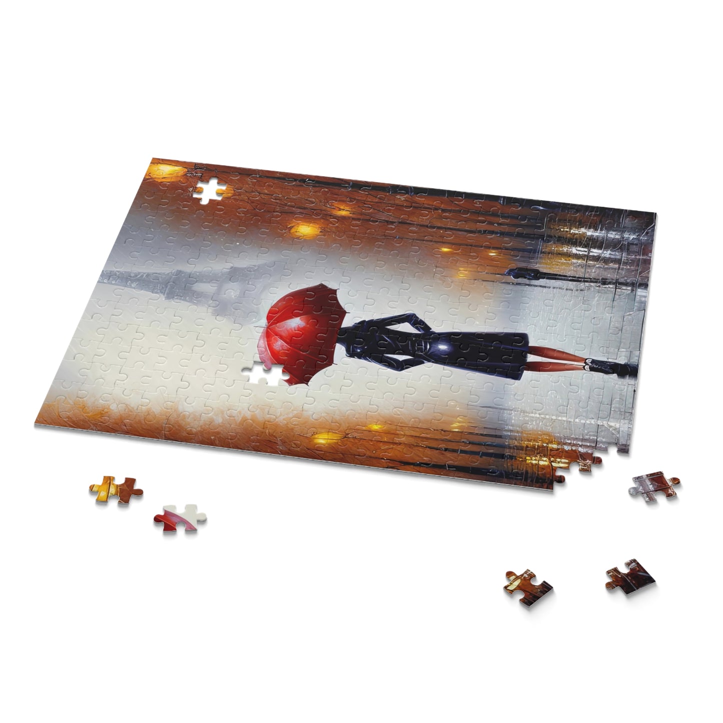 Woman with Red Umbrella in The Shadow of the Eiffel Tower Jigsaw Puzzle