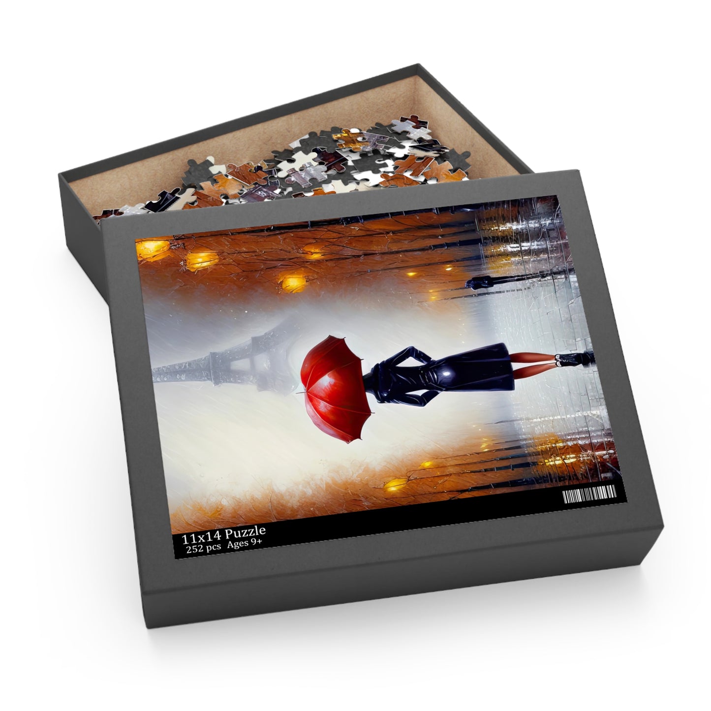 Woman with Red Umbrella in The Shadow of the Eiffel Tower Jigsaw Puzzle