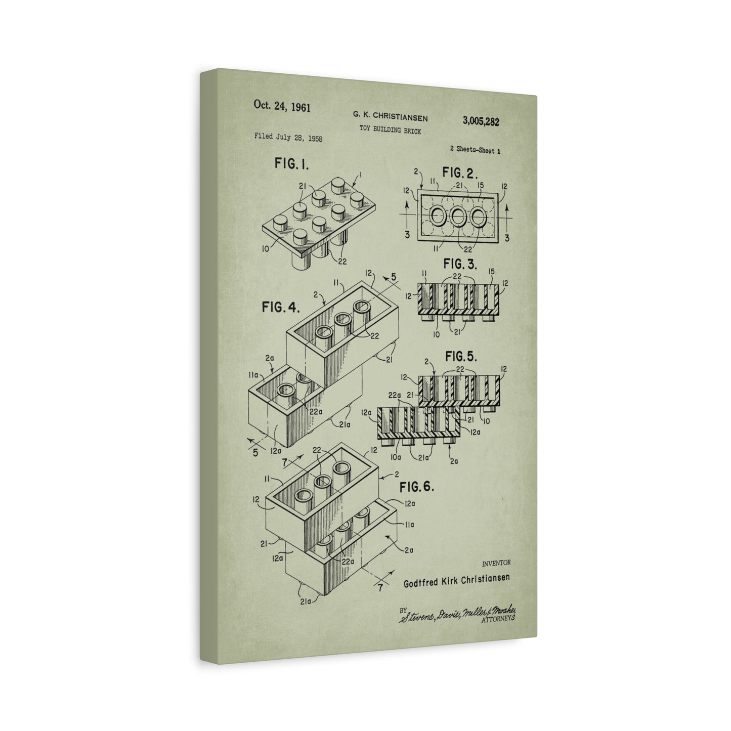 Lego Blocks Toy Patent Canvas Wall Art