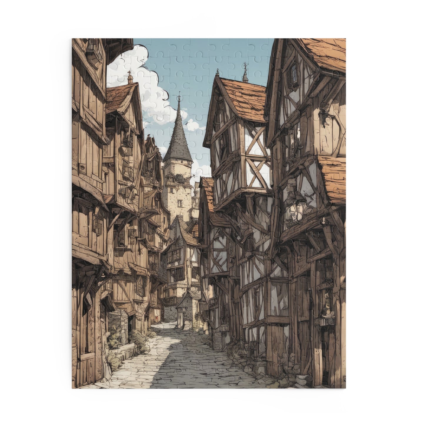 Medieval Village Digital Fantasy Illustration Jigsaw Puzzle