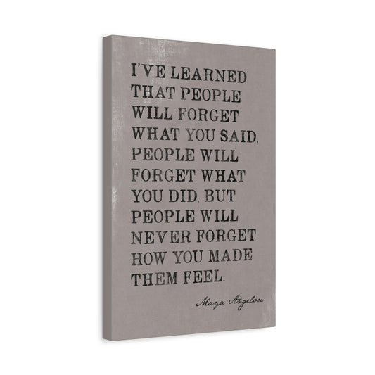I've Learned That People Will Forget (Maya Angelou Quote), Motivational Canvas Wall Art