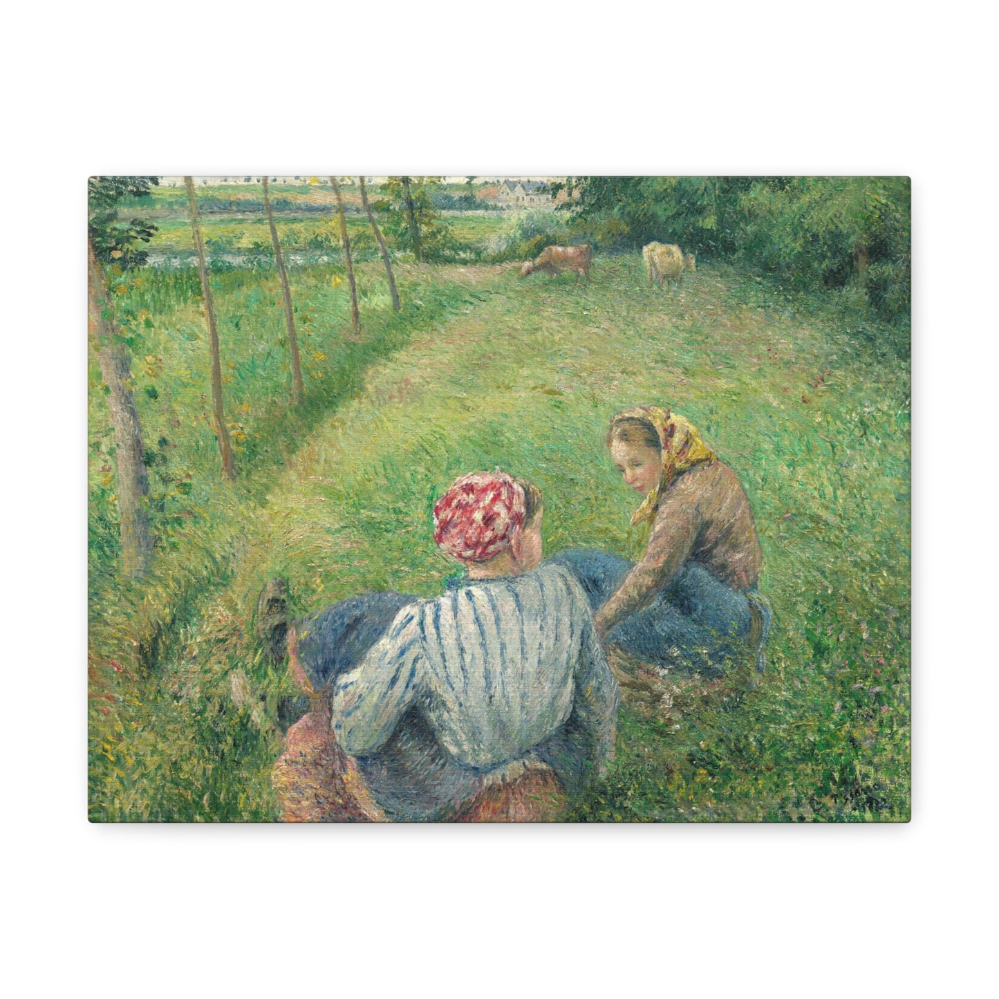 Young Peasant Girls Resting in the Fields near Pontoise by Camille Pissarro Canvas Print