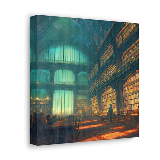 Fantasy Library at Night Digital Painting Canvas Print