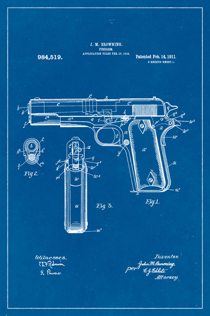 Colt 45 Handgun Patent Art Poster Print