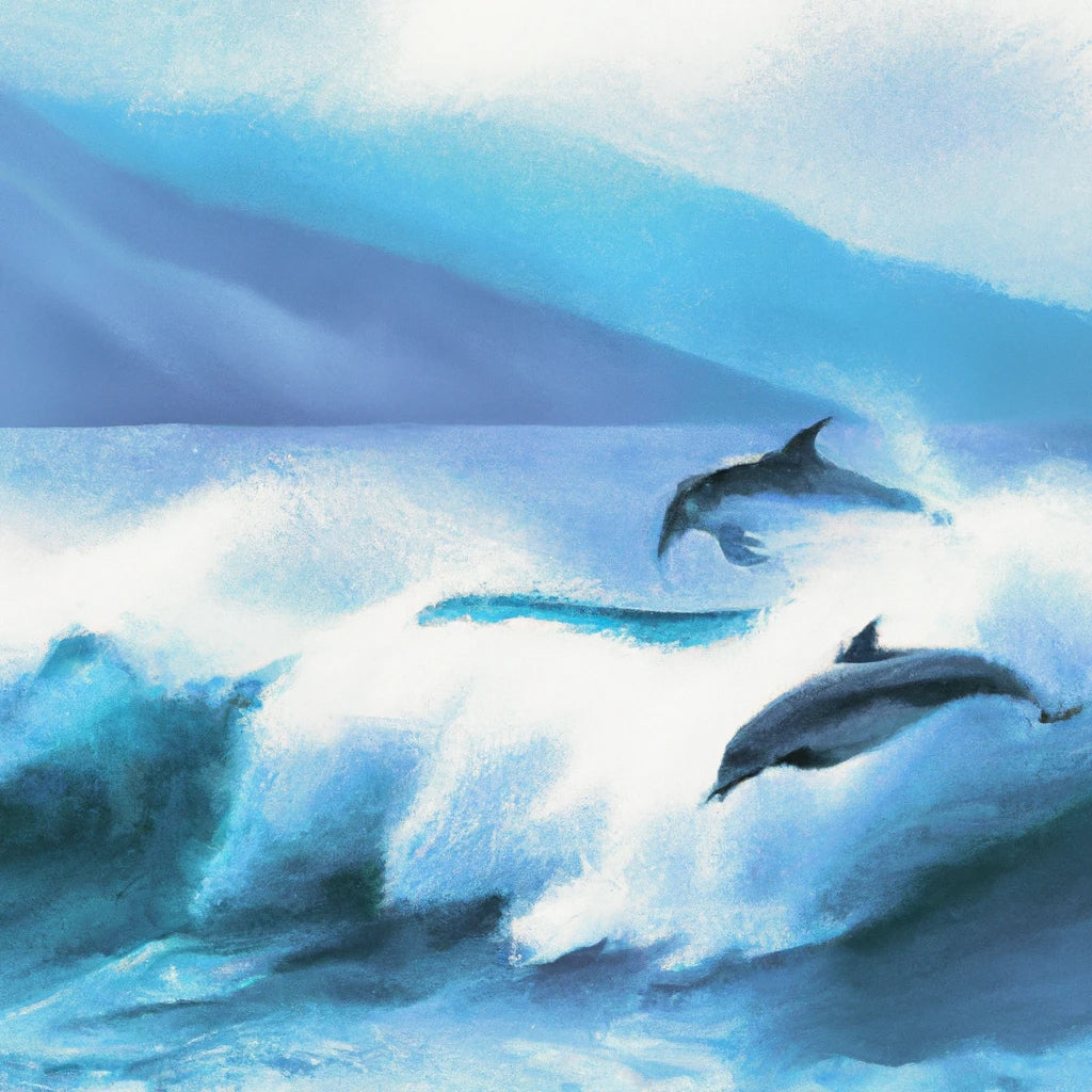 Dolphins Jumping Gouche Painting Art Print