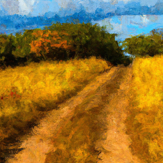 Abstract Landscape Painting with Dirt Road and Trees Art Print