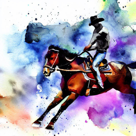 Cowboy Riding A Horse Watercolor Painting I Art Print