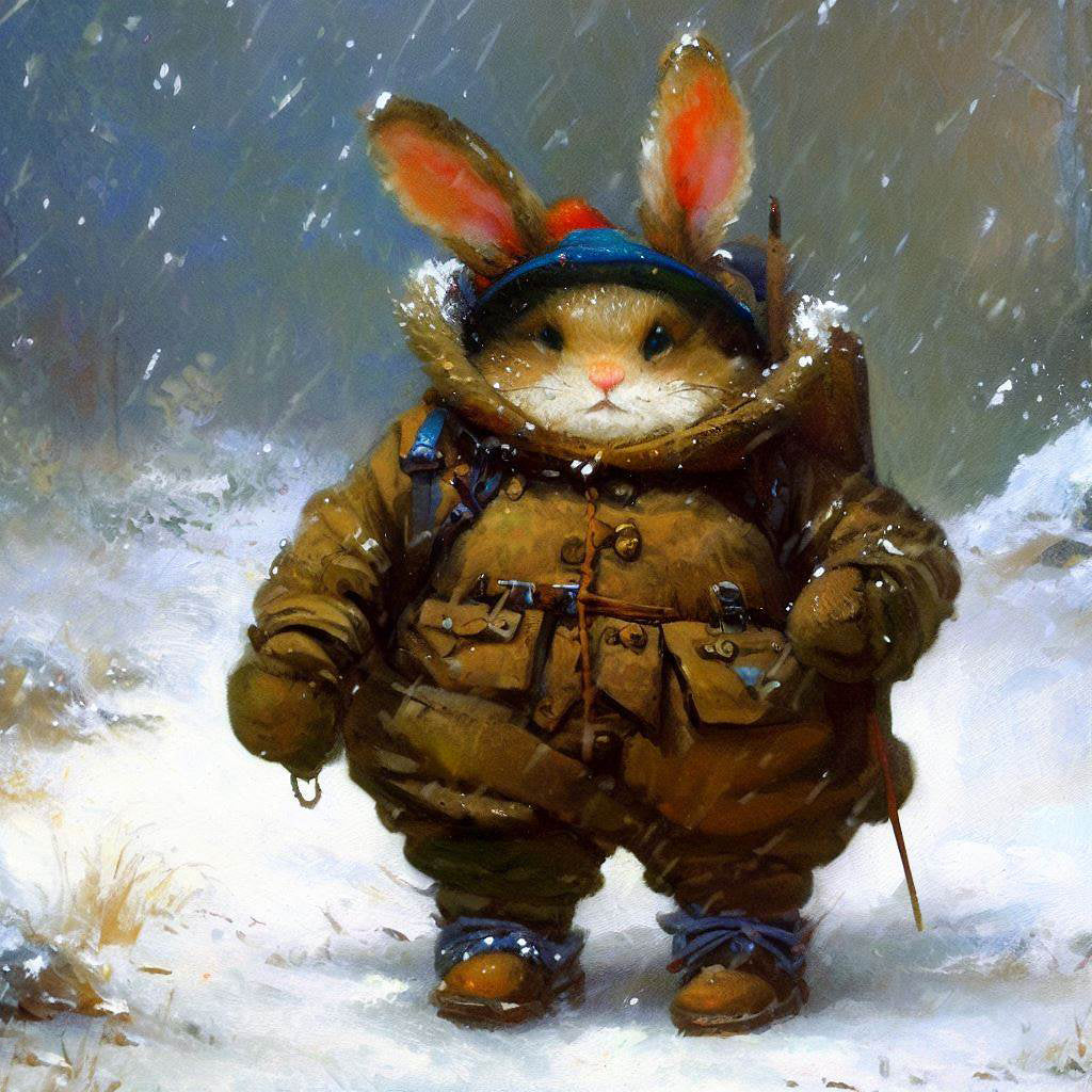 Short Fat Rabbit Folk Fat Rabbit Goes Camping in The Snow II Art Print – Keep Calm Collection