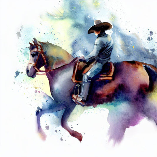 Cowboy Riding A Horse Watercolor Painting II Art Print