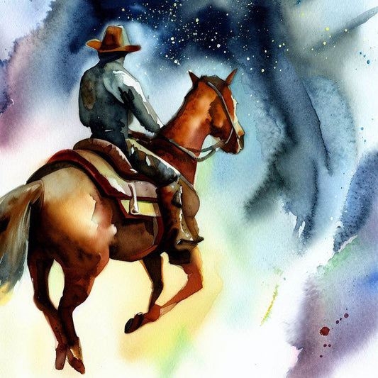 Cowboy Riding A Horse Watercolor Painting III Art Print