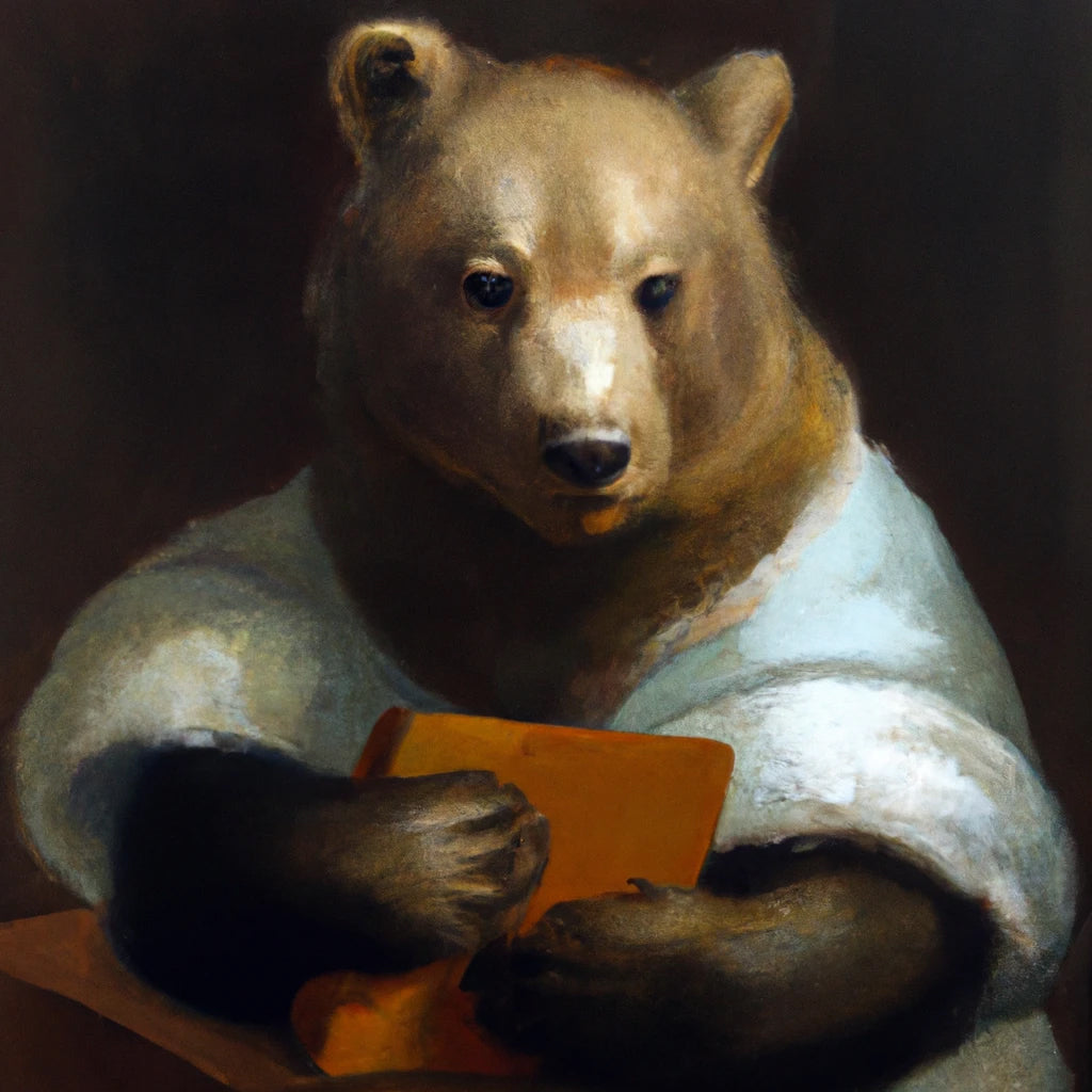 Bear Reading A Book in Classical Style Painting Art Print