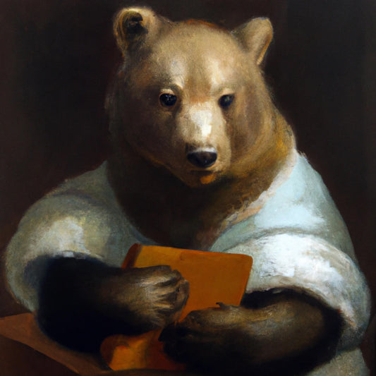 Bear Reading A Book in Classical Style Painting Art Print