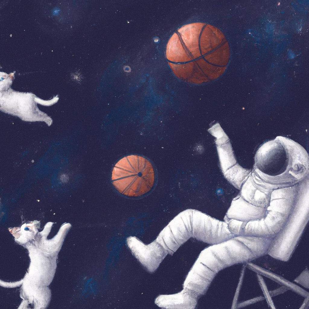 Astronauts and Cats Playing Basketball in Space Digital Painting Art Print